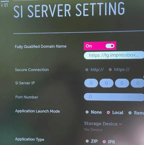 SI Server Setting configuration screen